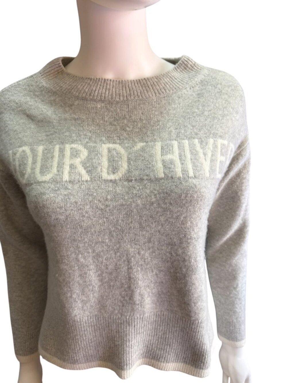 Massimo Dutti Womens Gray Cashmere  Blend Sweater "Jour D Hiver" Graphic XS  EUC